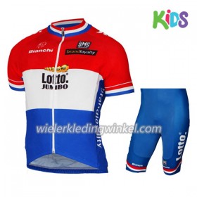 Set Wielershirt + Fietsbroek Kort 2017 LottoNL-Jumbo Nederlands kampioenschap Kids